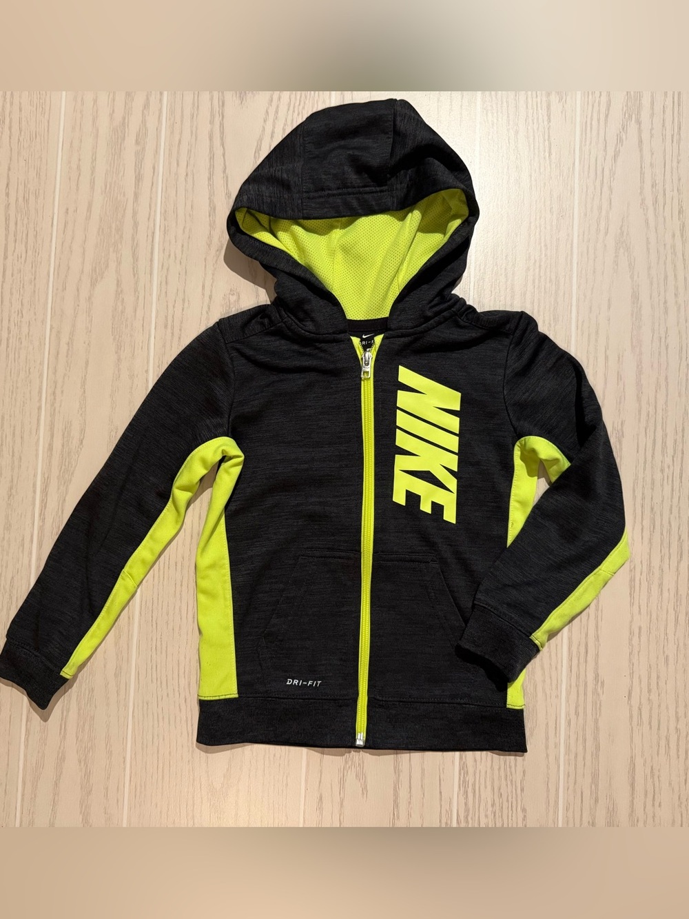 Nike Toddler Boys 4T Dri-FIT Full Zip Hoodie Black Neon Green